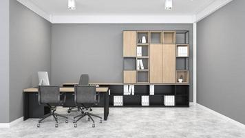 minimalistische loftmanager met modern bureau en documentplank, grijze muur en betonnen vloer. 3D-rendering foto