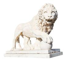 medici leeuw met steen bal geïsoleerd Aan wit foto