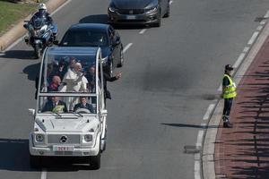 Genua, Italië - mei 27 2017 - paus francis bezoekende Genua foto