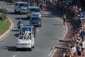 Genua, Italië - mei 27 2017 - paus francis bezoekende Genua foto