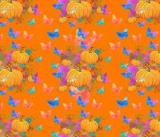 halloween naadloos patroon, behang. pompoenen, vlinders, bloemen. foto