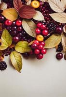 3d illustratie van decoratief natuurlijk herfst bessen en bladeren Aan een grijs wit getextureerde papier foto