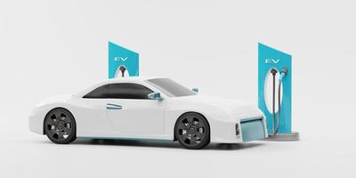 elektrisch voertuig ev auto met energie station opladen 3d renderen foto