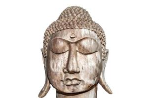 Boeddha gezicht dichtbij dichtbij omhoog detail geïsoleerd Aan wit foto