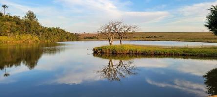 meer met bouwland natuurlijk landschap in de platteland foto