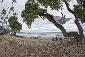 hangmat door de zee in groot eiland, Hawaii foto