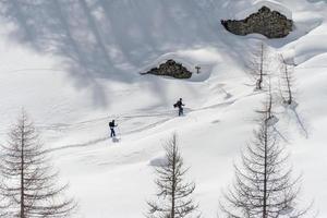 sneeuw trekkers Aan Alpen in Italië foto