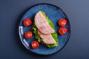 sandwich met kalkoen ham vlees, bovenaanzicht