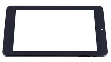 zwart tablet computer met besnoeiing uit scherm geïsoleerd foto