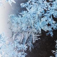 sneeuwvlokken en vorst patroon Aan glas dichtbij omhoog foto