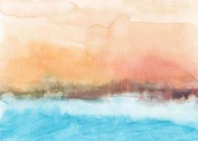 waterverf pastel oranje en blauw achtergrond textuur. abstract waterverf landschap. vlekken Aan papier, hand- geschilderd. foto