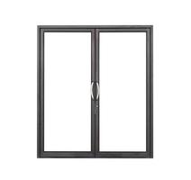 echt modern zwart op te slaan voorkant dubbele glas deur venster kader geïsoleerd Aan wit achtergrond foto