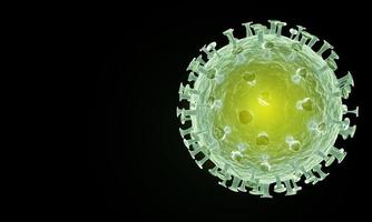 groen corona virus cel Aan zwart achtergrond. 3d renderen foto