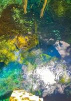 blauw turkoois water kalksteen grot sinkhole cenote tajma ha mexico. foto