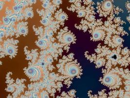 3d-illustratie van een mooi zoom in de eindeloos wiskundig mandelbrot reeks fractaal. foto