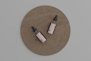 mockup schoonheid serum fles met houten bord achtergrond foto