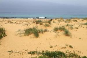 zanderig strand Aan de middellandse Zee zee in noordelijk Israël. foto