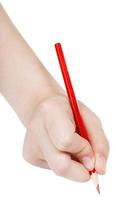 hand- trekt door rood potlood geïsoleerd Aan wit foto