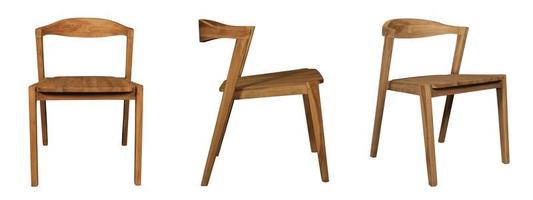 uniek single hout stoel Bij verschillend hoeken geïsoleerd Aan wit achtergrond. serie van meubilair foto