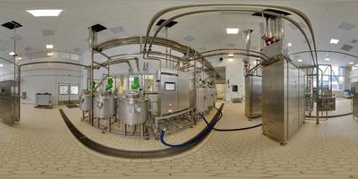 naadloos vol bolvormig 360 mate panorama in equirectangular projectie van binnen van voedsel fabriek laboratorium foto