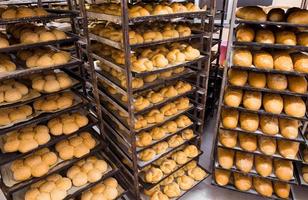 brood bakkerij voedsel fabriek productie met vers producten foto