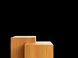 kunstmatig hout podium geïsoleerd in zwart achtergrond. sjabloon voor Product presentatie. 3d renderen foto