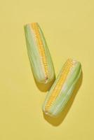 creatief lay-out gemaakt van maïs. vlak leggen. voedsel concept foto