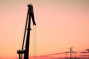 silhouet van houder kraan Aan zonsondergang achtergrond foto