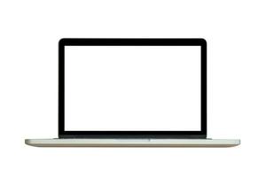 laptopcomputer met leeg scherm geïsoleerd op witte achtergrond foto