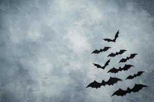 halloween concept. zwart papier vleermuizen Aan grijs achtergrond kopiëren ruimte foto