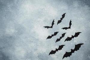halloween concept. zwart papier vleermuizen Aan grijs achtergrond kopiëren ruimte foto