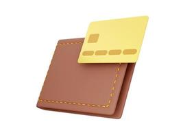 Gesloten portemonnee met credit kaart Aan wit achtergrond. icoon besparingen, verrijking. betaling concept. 3d weergave. foto