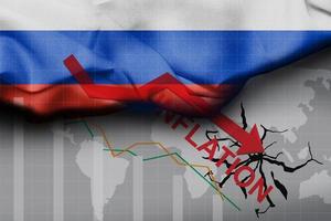 illustratie van Russisch vlag met getextureerde satijn kleding stof. pijl richting foto
