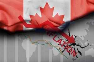 illustratie van de Canada vlag met getextureerde satijn kleding stof. pijl richting foto