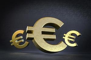 3d illustratie. drie gouden euro geld symbolen Aan een duisternis achtergrond. foto
