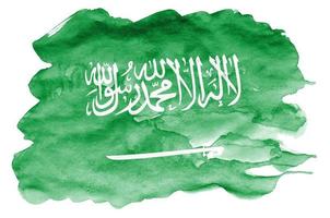 saudi Arabië vlag is afgebeeld in vloeistof waterverf stijl geïsoleerd Aan wit achtergrond foto