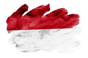 Indonesië vlag is afgebeeld in vloeistof waterverf stijl geïsoleerd Aan wit achtergrond foto