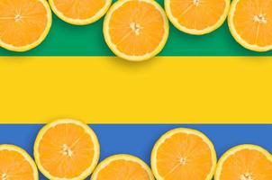 Gabon vlag in citrus fruit plakjes horizontaal kader foto