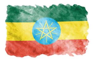 Ethiopië vlag is afgebeeld in vloeistof waterverf stijl geïsoleerd Aan wit achtergrond foto