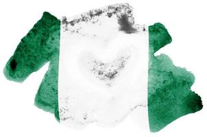 Nigeria vlag is afgebeeld in vloeistof waterverf stijl geïsoleerd Aan wit achtergrond foto