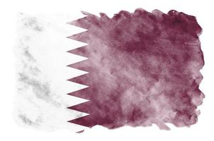 qatar vlag is afgebeeld in vloeistof waterverf stijl geïsoleerd Aan wit achtergrond foto