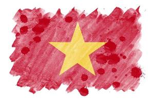 Vietnam vlag is afgebeeld in vloeistof waterverf stijl geïsoleerd Aan wit achtergrond foto