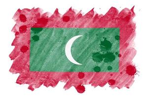 Maldiven vlag is afgebeeld in vloeistof waterverf stijl geïsoleerd Aan wit achtergrond foto