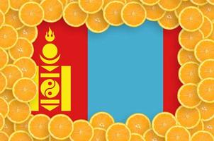 Mongolië vlag in vers citrus fruit plakjes kader foto