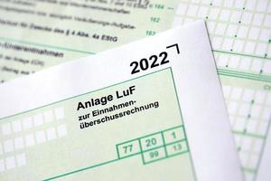 anlage luf - Duitse 2022 overschot inkomen berekening en informatie Aan het bepalen van winsten van bosbouw. de concept van belastingheffing en accountant papierwerk Duitsland foto