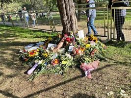 Londen in de uk in september 2022. bloemen eerbetuigingen naar de koningin in groen park in Londen foto