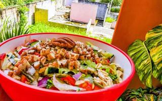 kom van salade met komkommer tomaat Groenen broccoli Mexico. foto