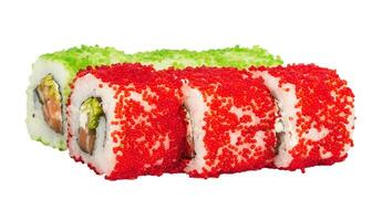 Tobiko pittige maki sushi foto