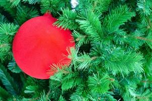 rood snuisterij versieren Aan Kerstmis boom. foto