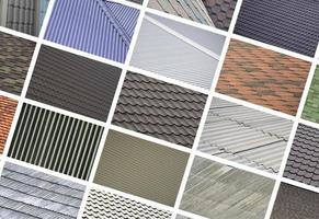 een collage van veel afbeeldingen met fragmenten van divers types van dakbedekking dichtbij omhoog. een reeks van afbeeldingen met dak coating texturen foto